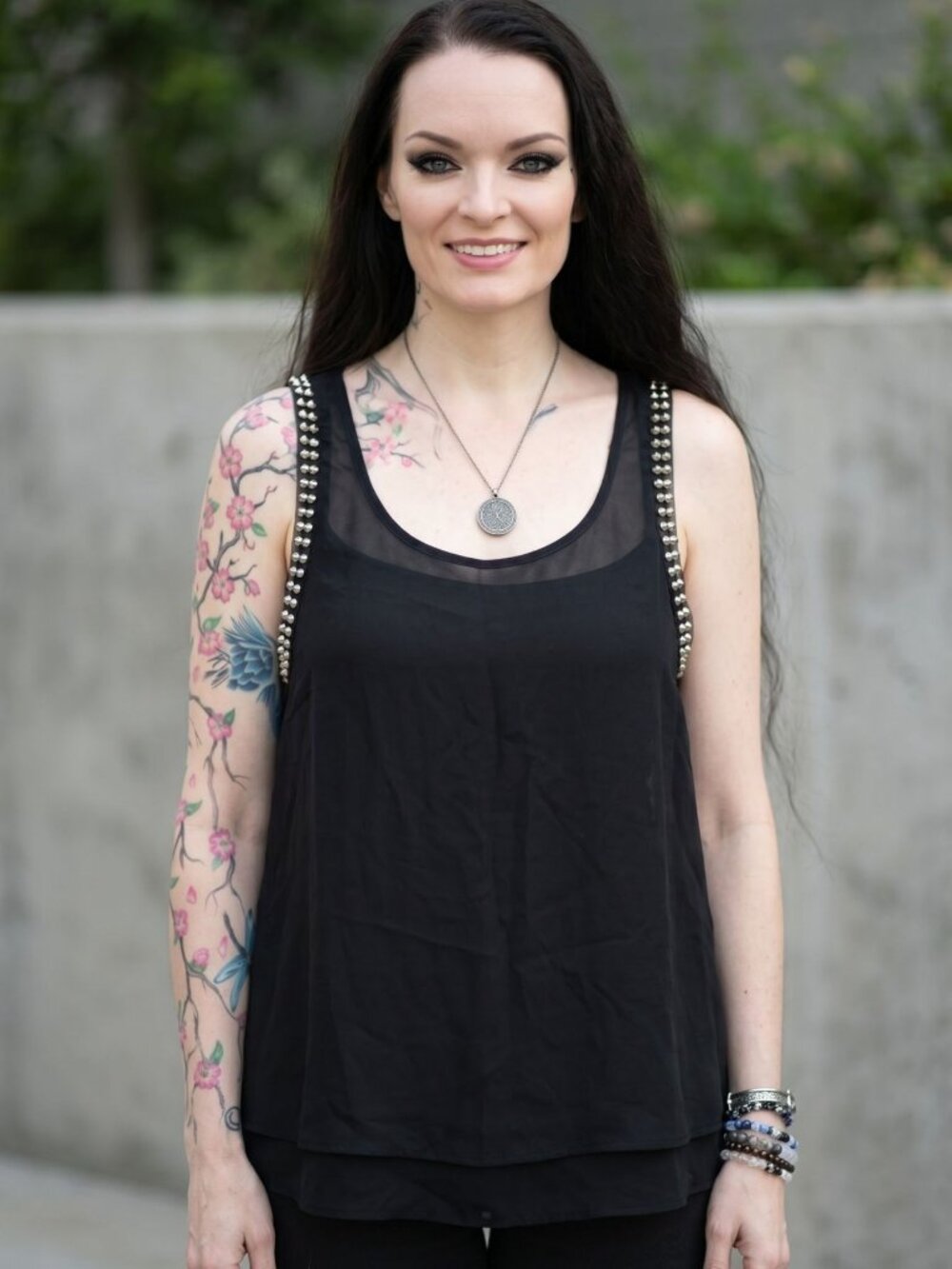 Topshop Petite ✦ Black Semi‑Sheer Embellished Tank ✦ Studded Straps Lined Front